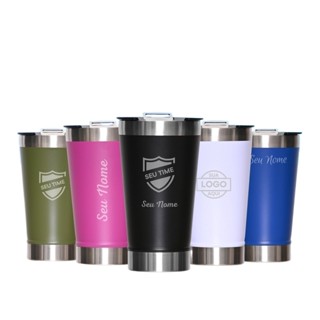 Copo Térmico personalizado com seu NOME, LOGO, DESENHO, TIME com tampa e abridor 473ml, Copo em Oferta na Shopee