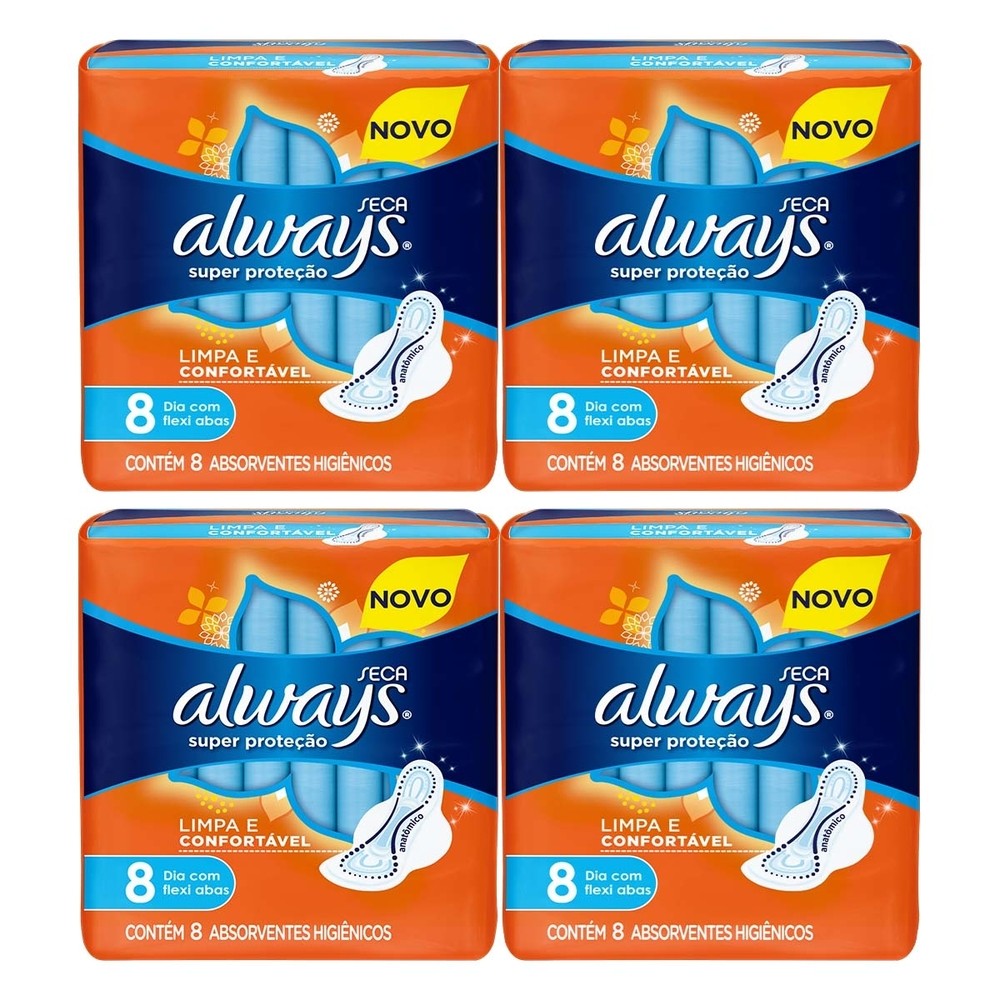 Kit 4 und Absorvente Always Super Proteção Seca c/ Abas 8 und