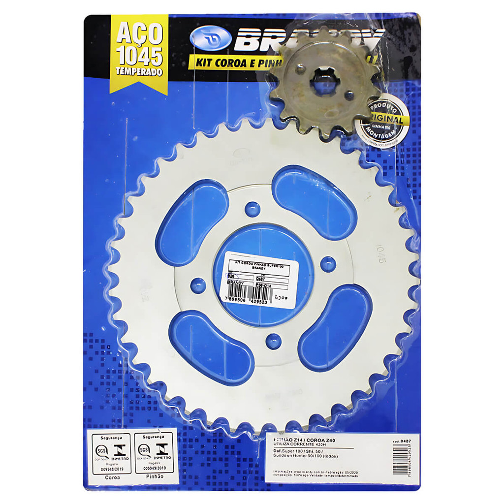 Kit Coroa Pinhão Super 100 Dafra 2008 a 2015 40Dentes 14Dentes Uso Corrente 428 Passos Brandy