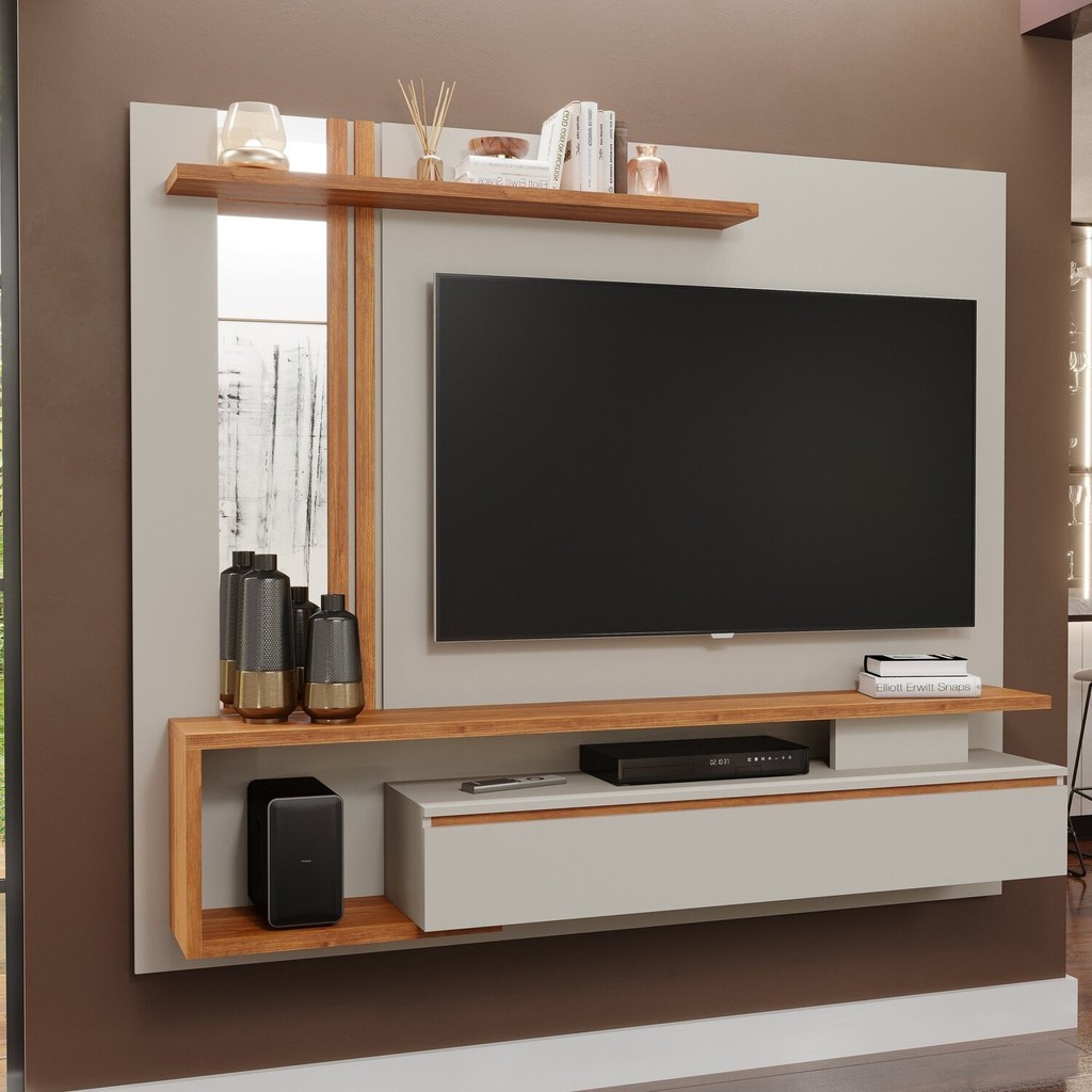 Painel para Tv até 60 Polegadas com Espelho 100% MDF Roma Espresso Móveis Off White/Cinamomo - Home & Living