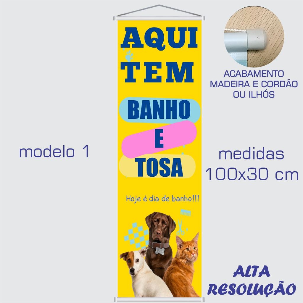 Banner esticadinho BANHO E TOSA 1,00x0,30 em Oferta na Shopee