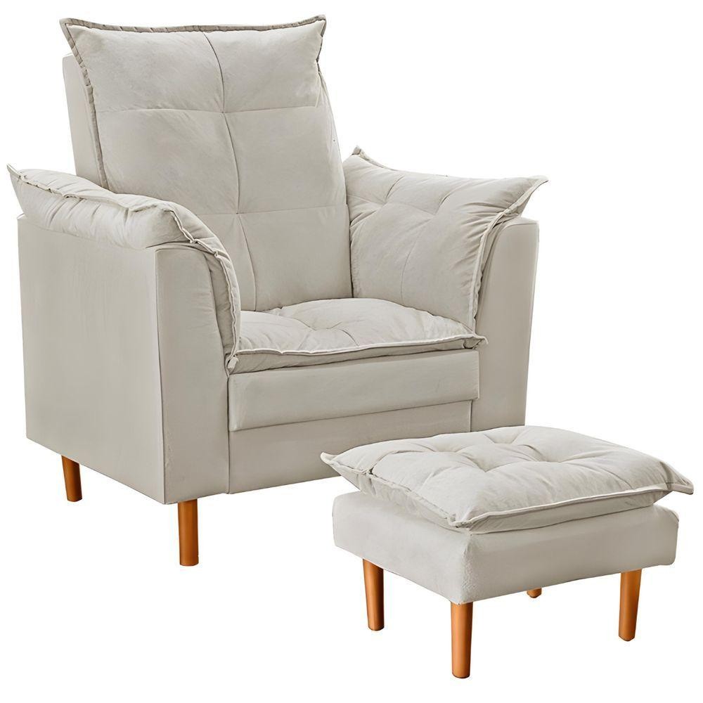 Poltrona De Amamentação Com Puff Quarto Bebê Vitória Suede Cor:bege em Oferta na Shopee