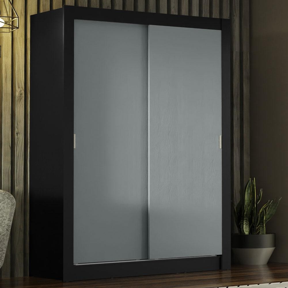 Guarda-Roupa Solteiro Madesa Denver 2 Portas de Correr - Preto/Cinza - Home & Living