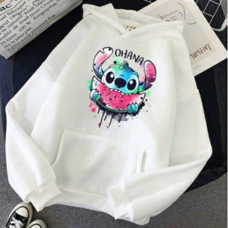 moletom canguru Lilo e stitch comendo melancia Fofo Unissex
