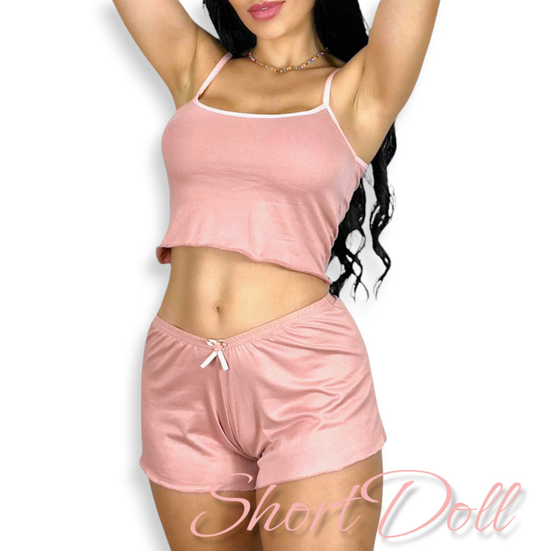 Baby Doll Feminino Liso Suede Short Doll Pijama Verão Conjunto Curto Cropped Pijamas Baby Dool