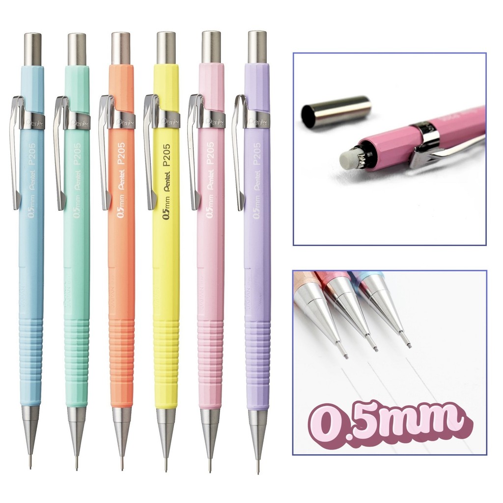 Lapiseira Técnica Pentel Sharp P200 0.5mm Cores Pastel (Tom Pastel) - Desenho Profissional Escolar