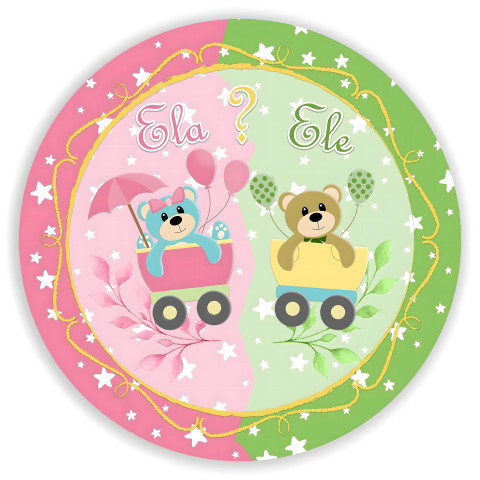 NOVO Painel Festa Infantil Redondo Chá Revelação, Ursinhos com Guarda Chuva, rosa e verde + Arco, Suporte incluso. Fazemos personalizado com qualquer tema. Confeccionado em Lona fosca, impressão de alta resolução. cenário , p/ Decoração