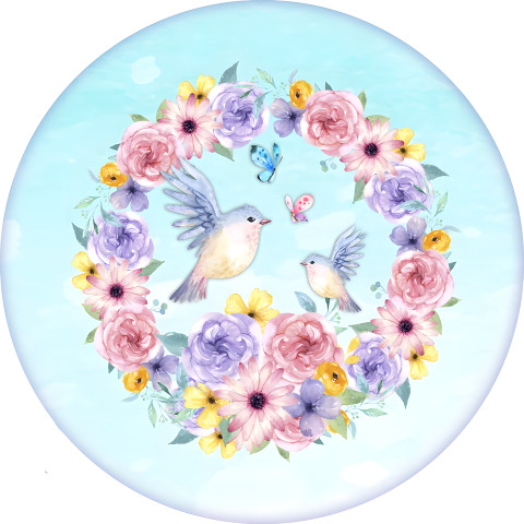 NOVO Painel Festa Infantil Redondo passarinhos borboleta floral aquarela + Arco, Suporte incluso. Fazemos personalizado com qualquer tema. Confeccionado em Lona fosca, impressão de alta resolução. cenário , p/ Decoração