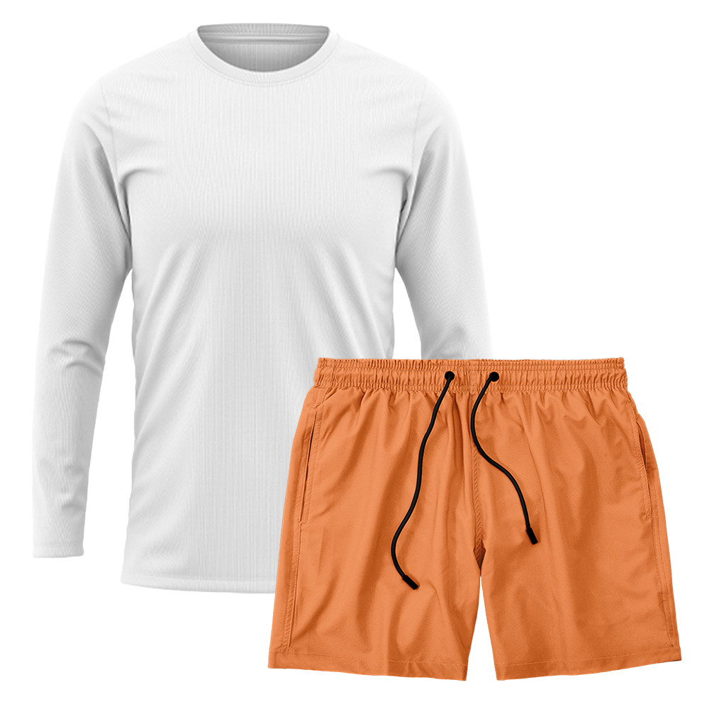Kit Short Praia Academia Passeio Treino Laranja + Manga Longa Masculina Segunda Pele Dry