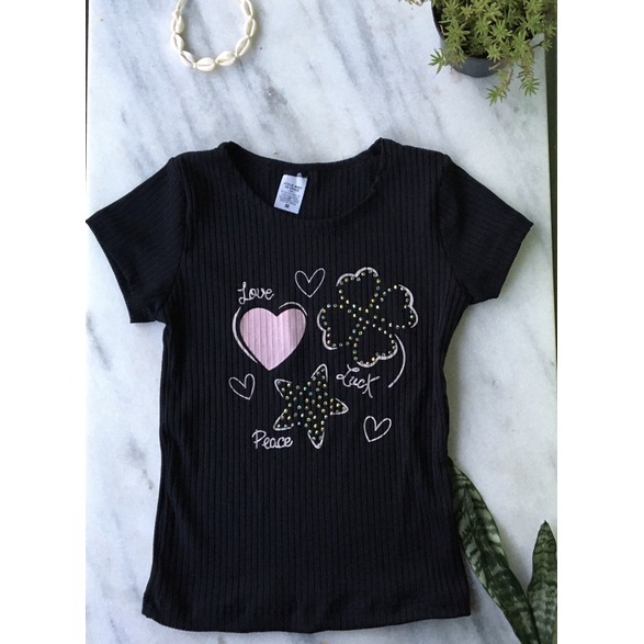 Camiseta camisa infantil coração 100% algodão em Oferta na Shopee