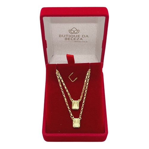 Escapulário Feminino Folheado Nossa Senhora Aparecida e Sagrado Coração 70cm - Semijoia