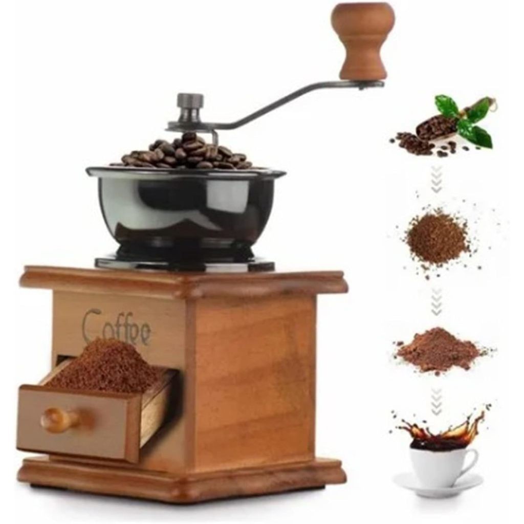 Moedor De Café Manual Gourmet C/ Regulagem De Moagem Transforma Em Pó De Madeira Estilo Italiano Retrô Vintage Clássico
