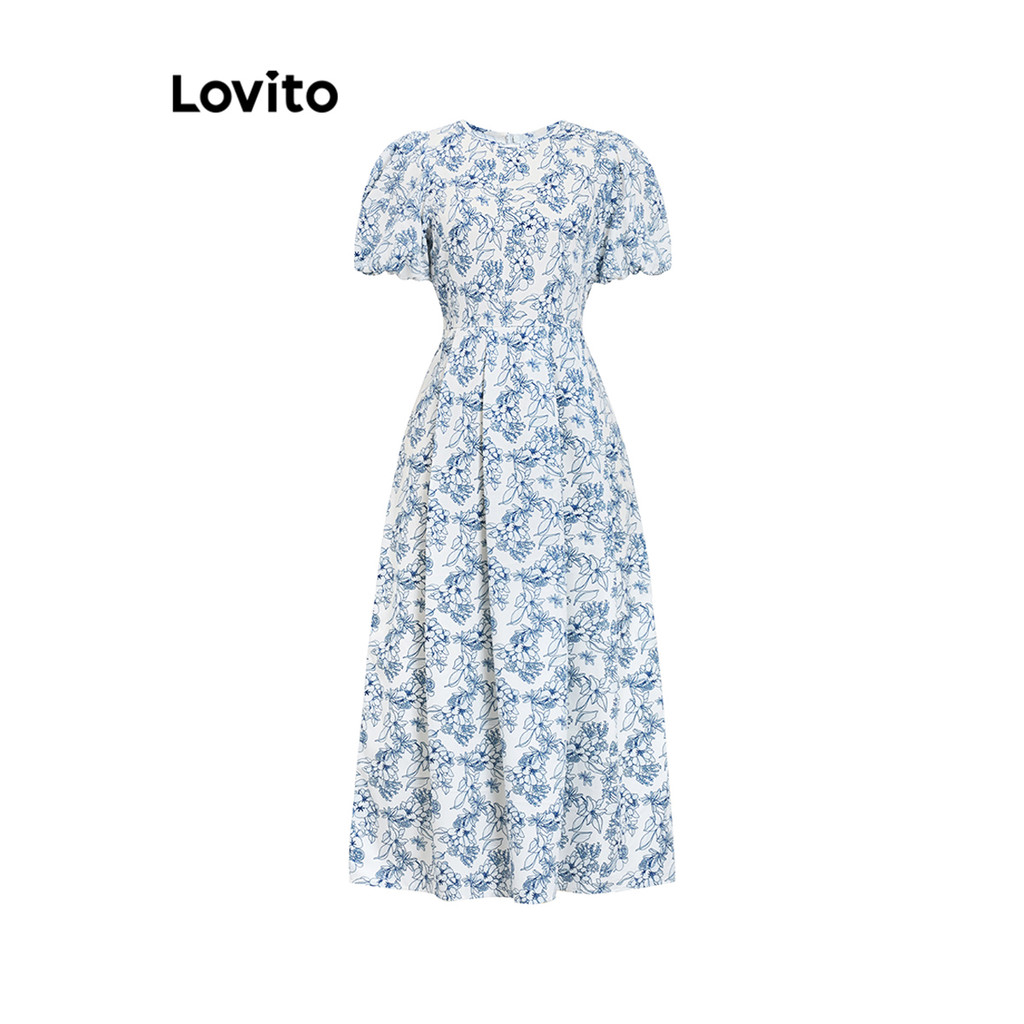 Detalhes do Lovito Vestido Casual Feminino Com Estampa De Flores L106AD554