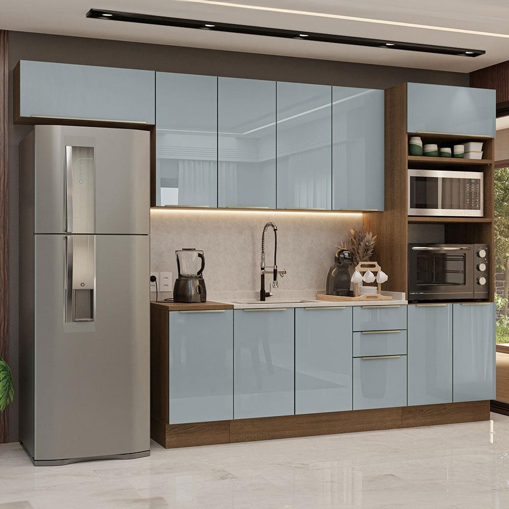 Armário de Cozinha Completa 310cm Rustic/Cinza Lux Madesa 01 em Oferta na Shopee