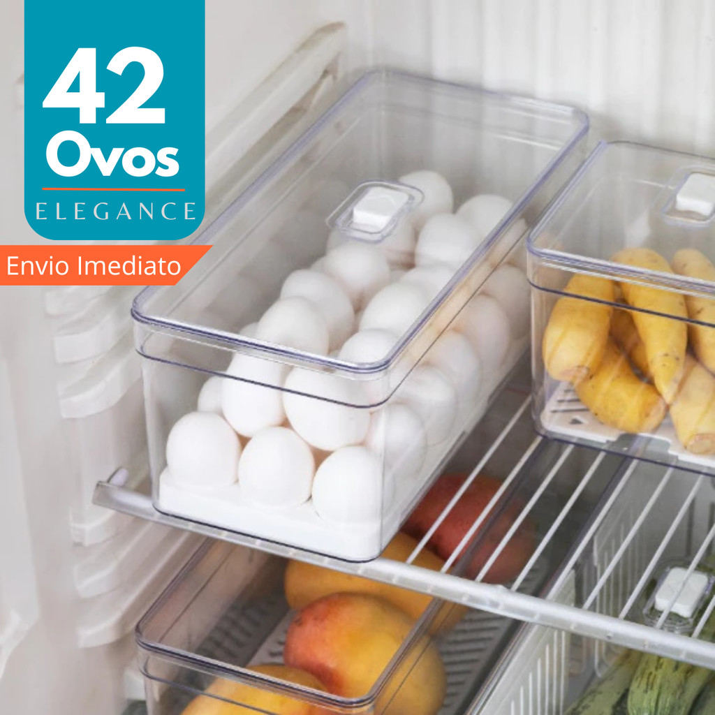 Porta Ovos 42un Organizador de Geladeira Acrílico Pote Com Tampa Caixa de Ovo em Oferta na Shopee
