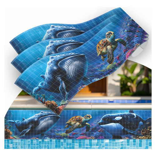 Adesivo Borda Piscina Baleia, Tartaruga, Orca 100cm X 30cm