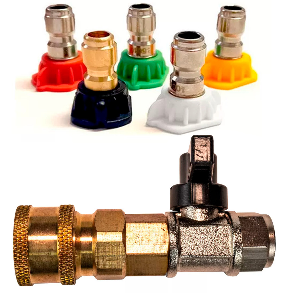 Kit Jogo Engate Rápido Com Registro + 5 Bicos Direcionador Para Lavadora Alta Pressão Profissional em Oferta na Shopee