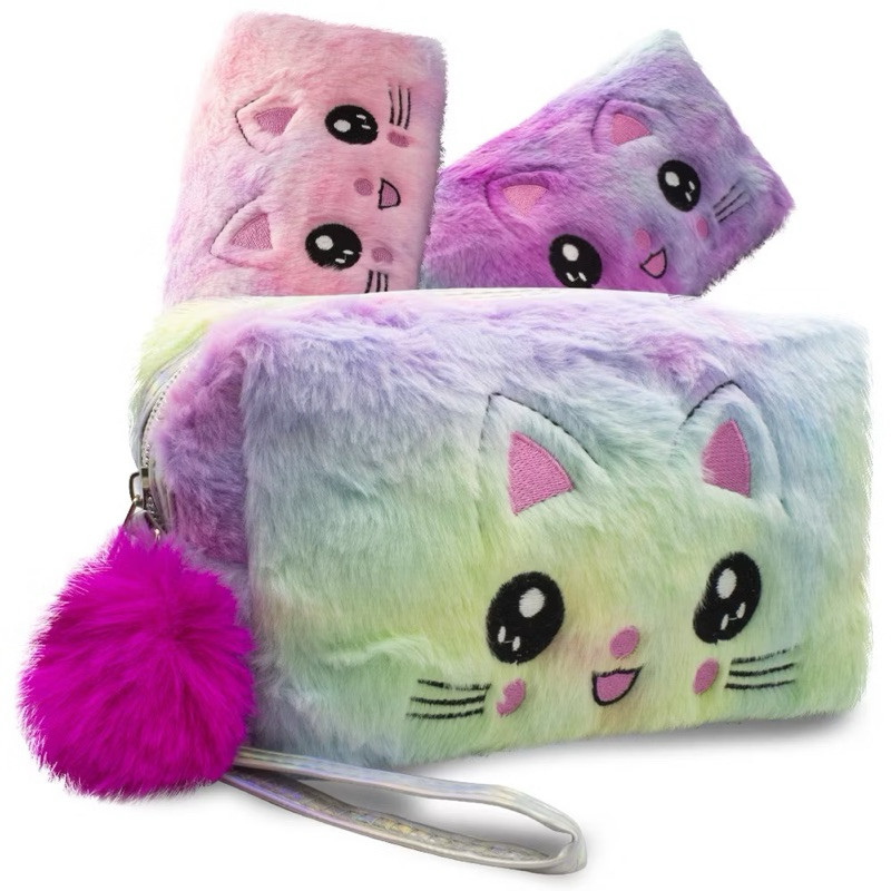 Necessaire Estojo Pelúcia gatinha Ideal Para maquiagem Lápis e Caneta