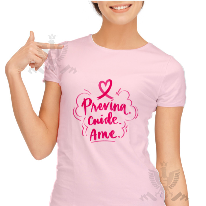 Camiseta Outubro Rosa Campanha Previna-se Rosa Branca