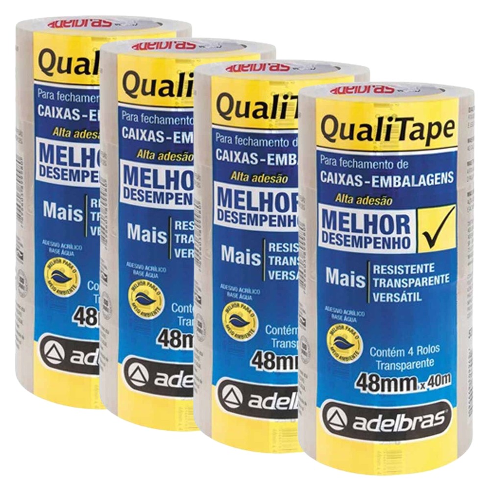 Kit 16 Rolos Fita Empacotamento Empacotar Embalagem 48mmx40m Transparente PP Adelbras em Oferta na Shopee