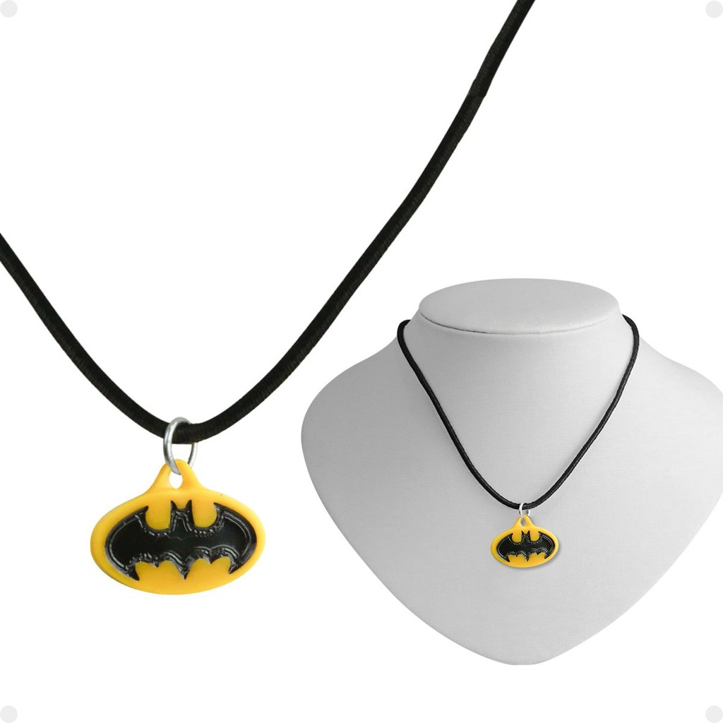 Kit Colar Menino Infantil + Pingente Batman Amarelo Criança Ajustavel Preto Amarelo Moda