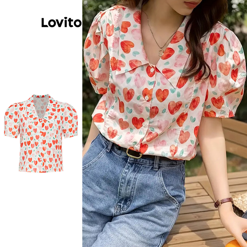Lovito Blusa elegante em formato de coração para mulheres L105MD683 - Women Clothes