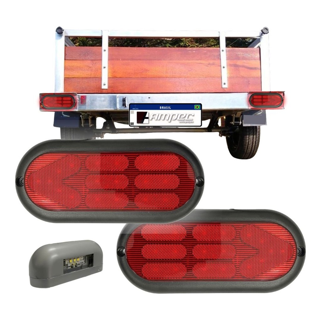 Par Lanterna Traseira  Luz Placa 18 Led's Para Carretinha Reboque Trailer Lanterna Traseira Full Led em Oferta na Shopee