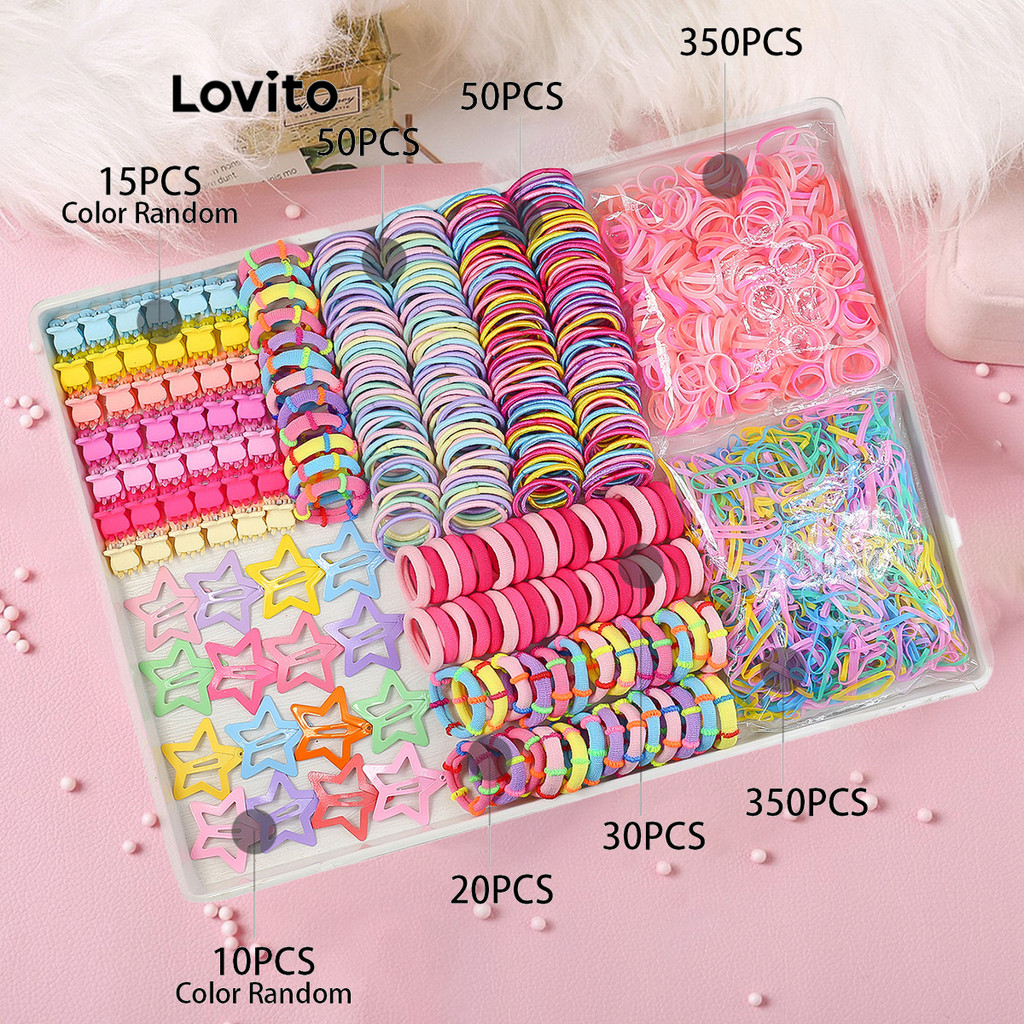 Detalhes do (Trendy) Lovito Laços De Cabelo Casuais Lisos Colorblock Estrela Laços De Cabelo Para Bebês E Crianças LNA90026