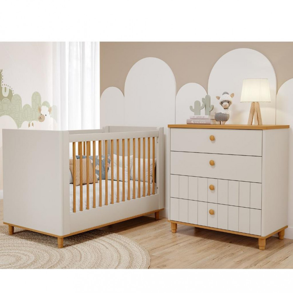 Quarto de Bebê Completo Berço e Cômoda 4 Gavetas 100% MDF Lívia Permobili em Oferta na Shopee