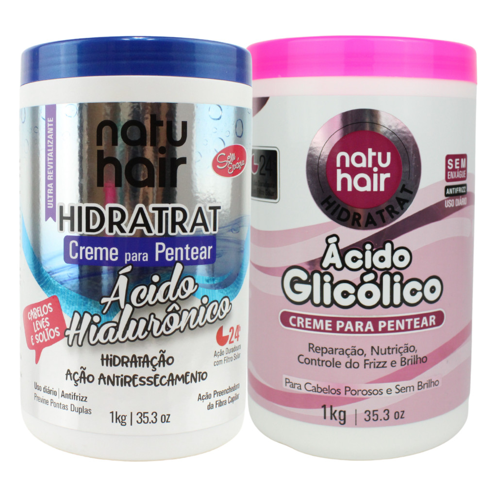 Kit Creme Para Pentear Ácido Hialurônico + Ácido Glicólico NatuHair 1kg em Oferta na Shopee