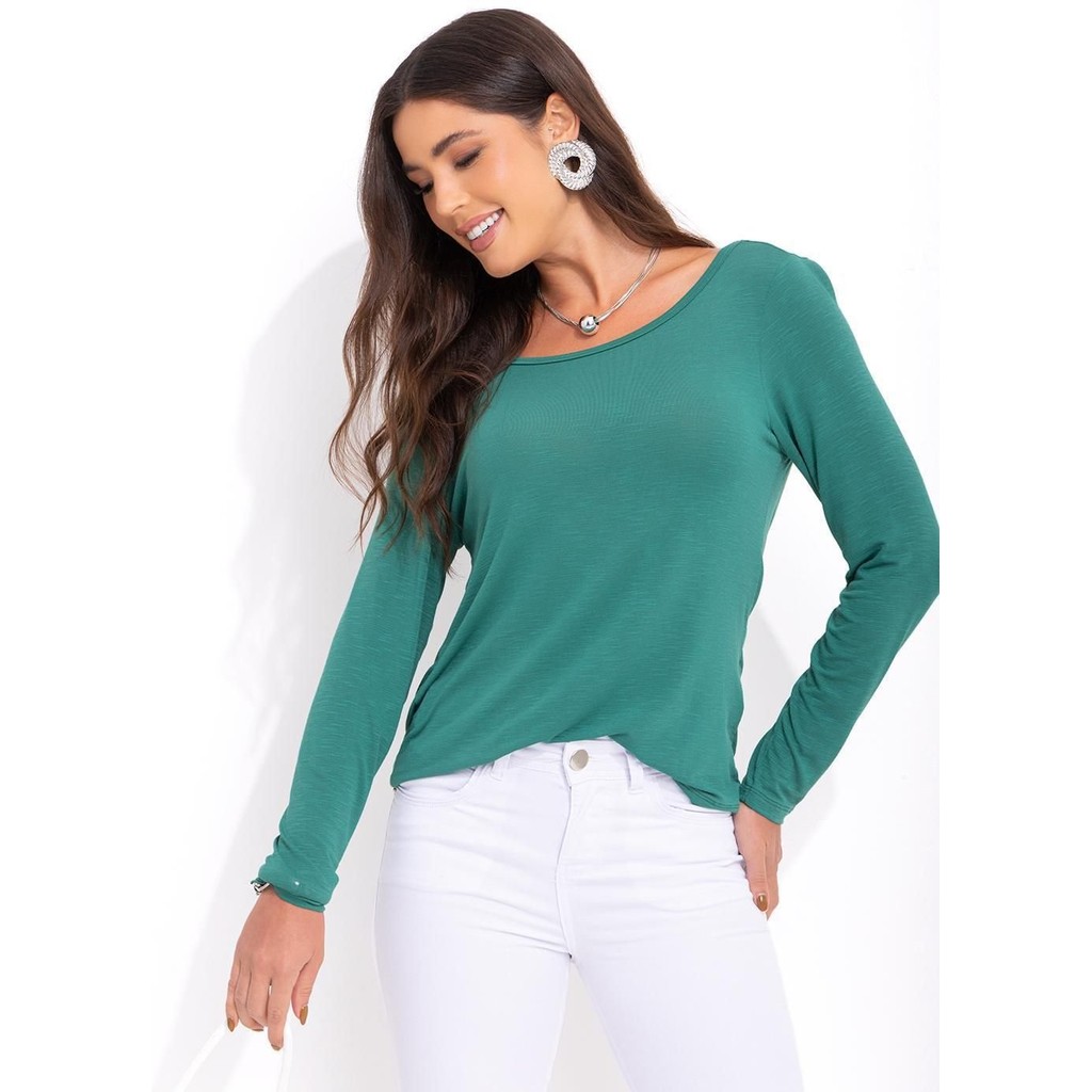 Blusa Malha Verde Manga Longa Flamê Bimini