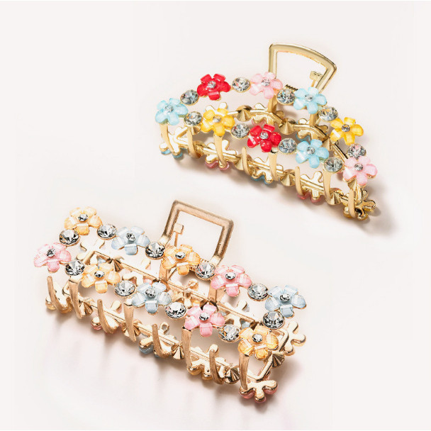 Kit 1 ate 6 unidades Clipe de metal com flor colorida e strass para cabelo em Oferta na Shopee