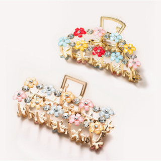 Kit 1 ate 6 unidades Clipe de metal com flor colorida e strass para cabelo em Oferta na Shopee