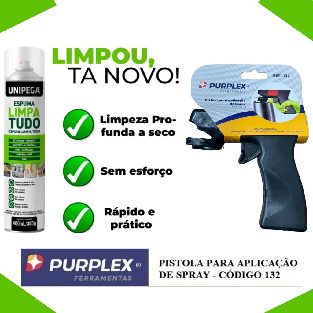ESPUMA LIMPA TUDO SOFA TENIS COLCHÃO VIDRO CARRO + KIT PISTOLA PARA SPRAY 132 PURPLEX em Oferta na Shopee