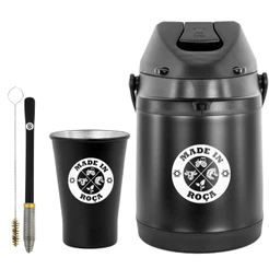 Kit Tereré Garrafa Térmica Preta 2.5l Bomba Mola Conica Preta Copo Alumínio Preto 280ml