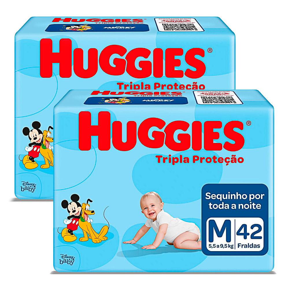 Kit 2 Fralda Huggies Tripla Proteção Tamanho M Pacote Mega com 42 Unidades cada - Mom & Baby