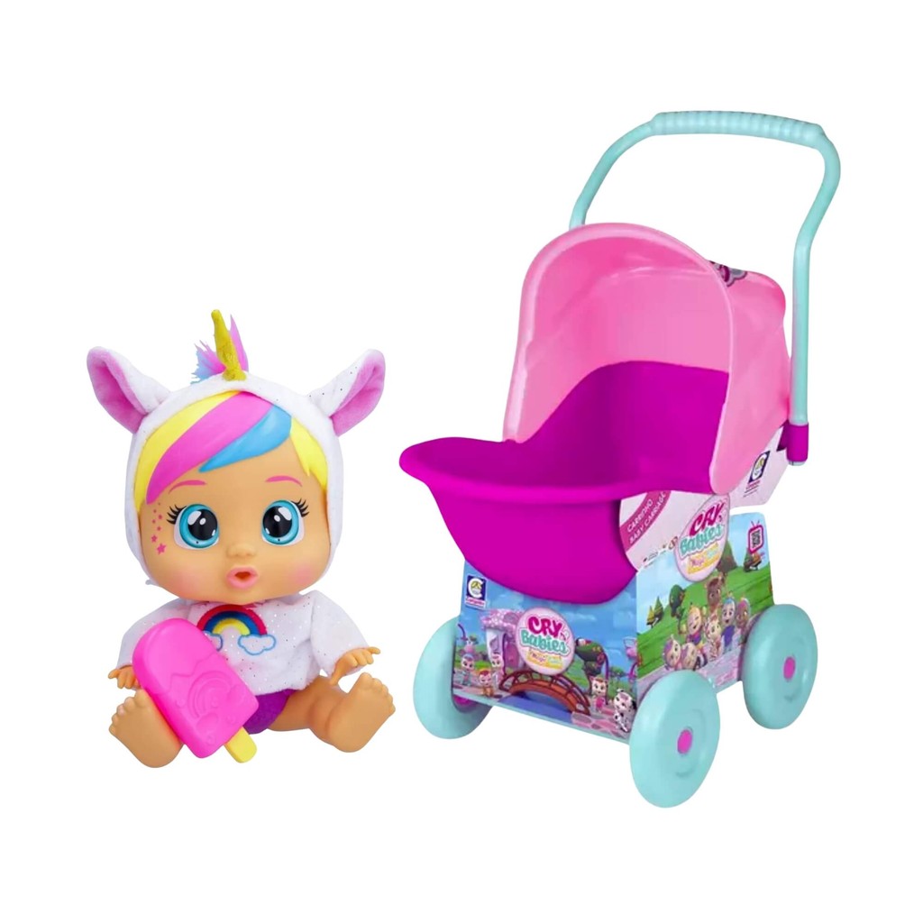 Kit Boneca Cry Babies Loving Care Fitsy Dreamy + Carrinho de Passeio Bebê 64cm Brinquedo Infantil em Oferta na Shopee