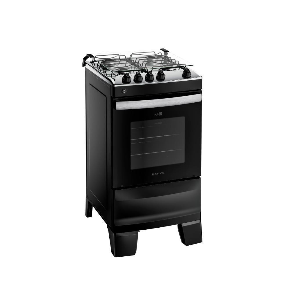 Fogão 4 Bocas Preto Com Mesa Inox Atlas Agile Up Bivolt em Oferta na Shopee