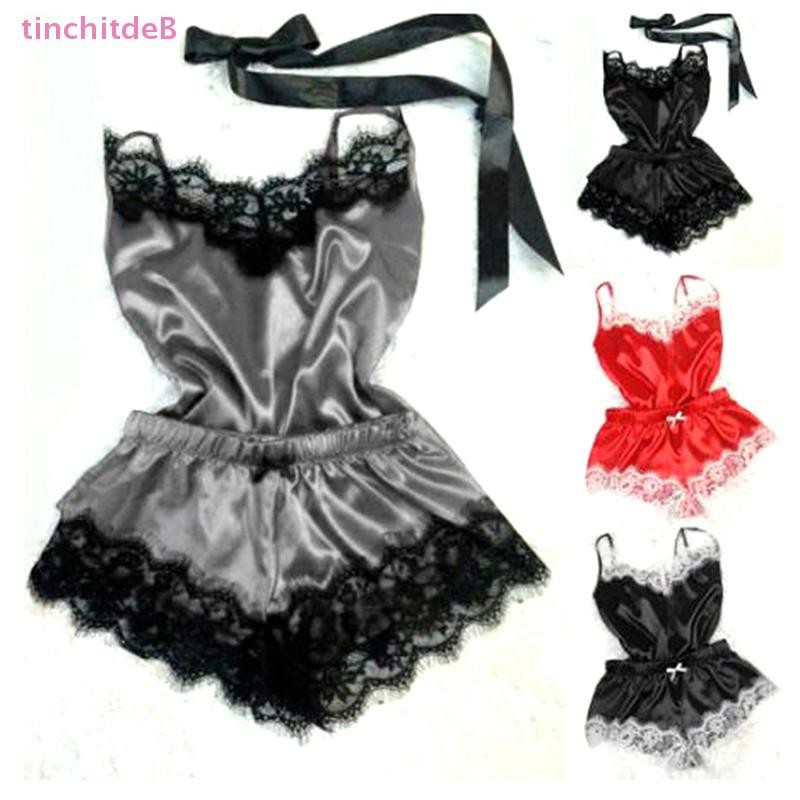 [TinchitdeB] Conjunto De Pijama Feminino Sem Mangas Com Alça E Acabamento Em Renda Cetim Cami Top [Novo] — imagem 2 de 2