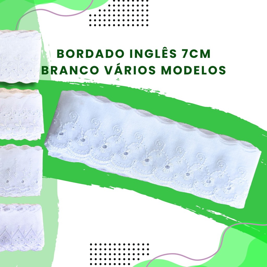 Bordado Inglês 7cm Branco – Peça com 13,7metros | Renda para Artesanato e Costura Criativa em Oferta na Shopee