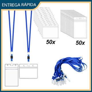 50 x Crachá de trabalho em PVC transparente vertical/horizontal com cordão Porta crachá Crachá de funcionário em Oferta na Shopee