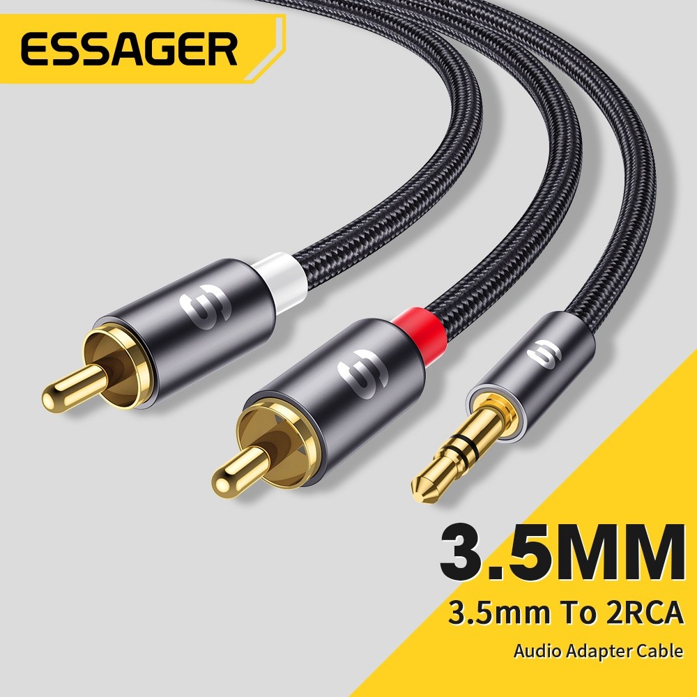 Cabo Essager RCA Jack De 3.5 Mm Para 2 Aux Adaptador De Áudio TV Caixa Alto-Falante De Home Theater