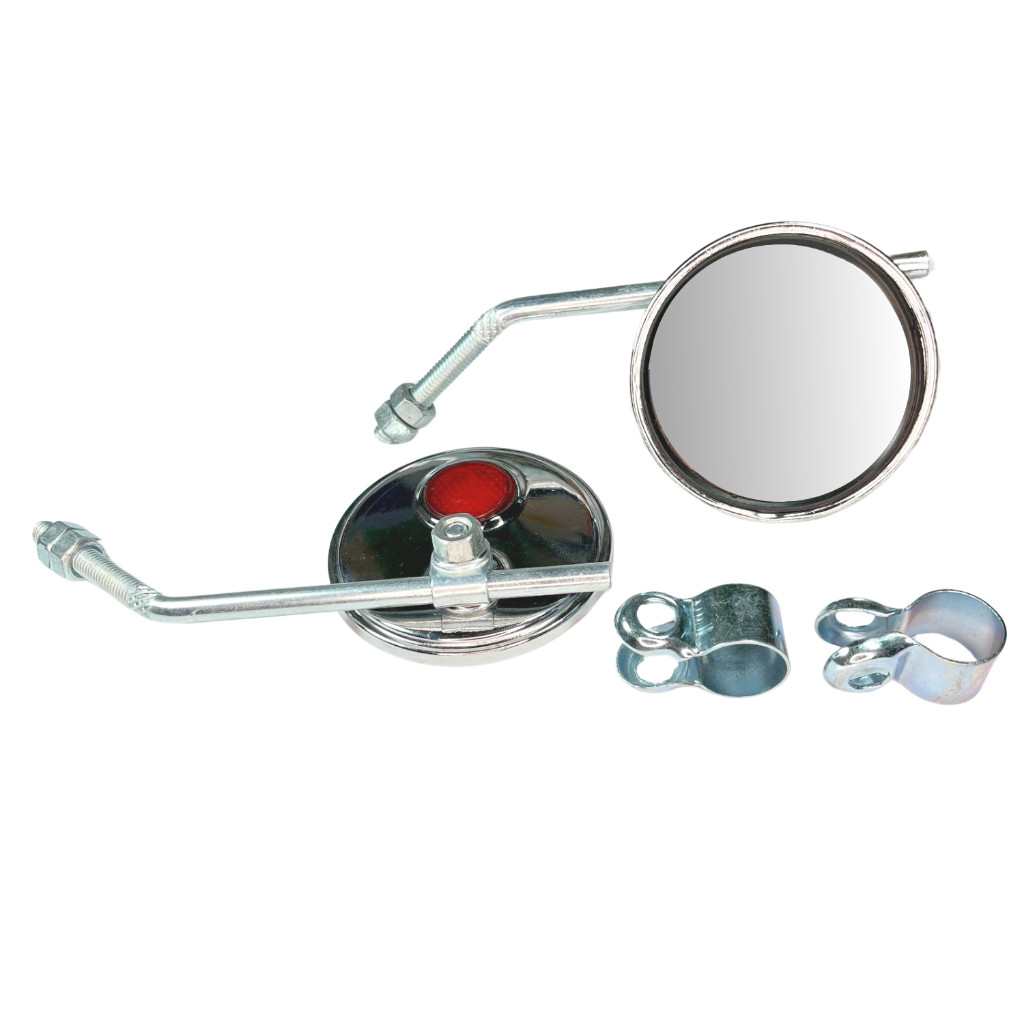 Par Espelho retrovisor redondo de aço cromado com refletivo para Bicicletas Clássicas