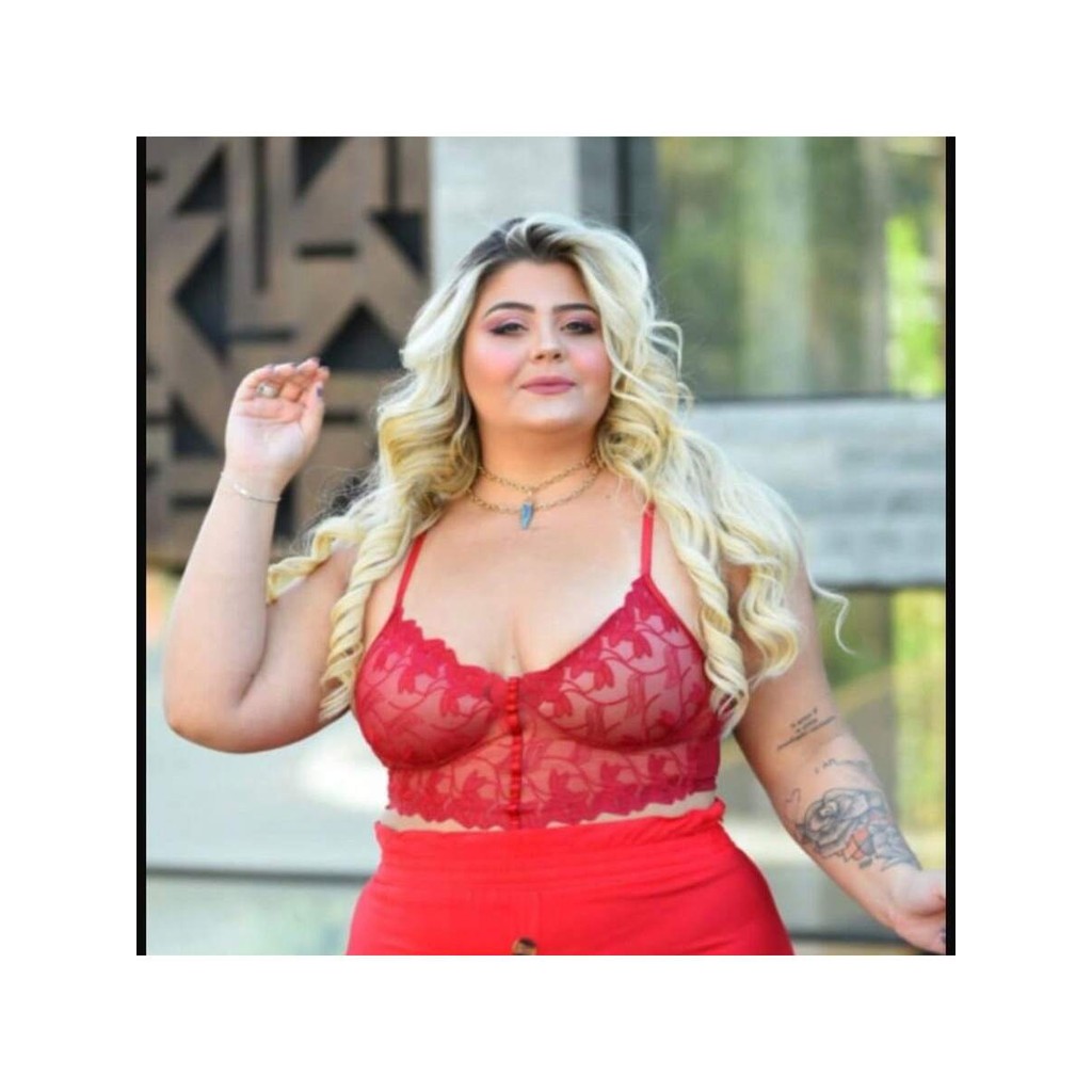 Cropped Plus Size Renda Com Ajuste Nas Costas Sedução Moda Plus Size