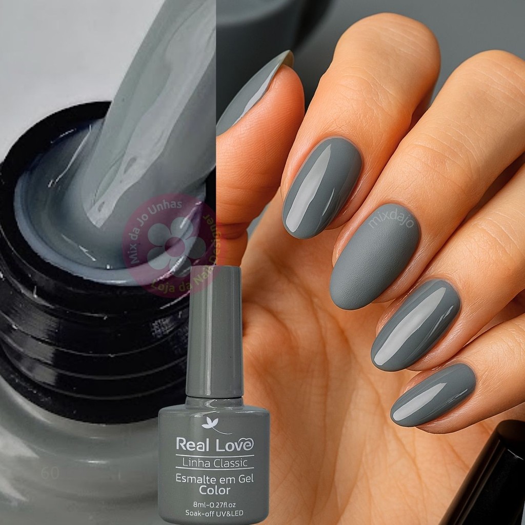 Esmalte em gel Cinza granito Real Love Linha Classic 8ml Cimento escuro cabine