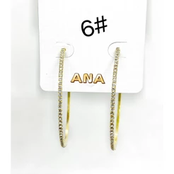 ANA1108 Brinco de Argola Grande Com Strass/Cores Dourada e Prata/Tamanhos 4# a 9#