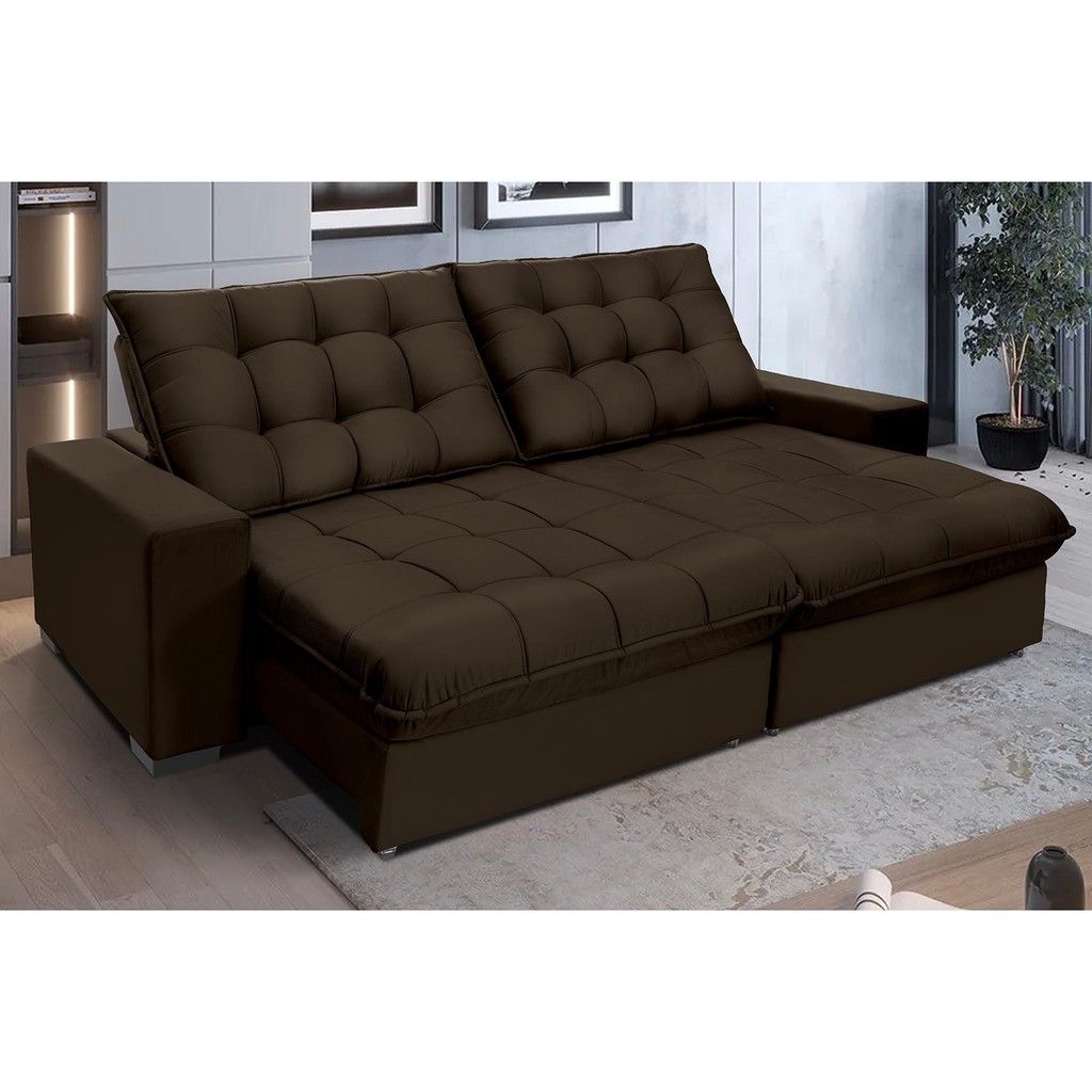 Sofá Retrátil E Reclinável 2,50m Suede Califórnia Marrom Café