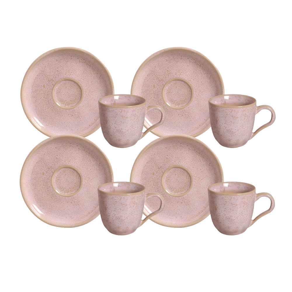 Jogo De Xicaras Chá Café Com Pires 120ml Kit 4 Peças Cerâmica Bio Litchi Rosa Porto Brasil em Oferta na Shopee