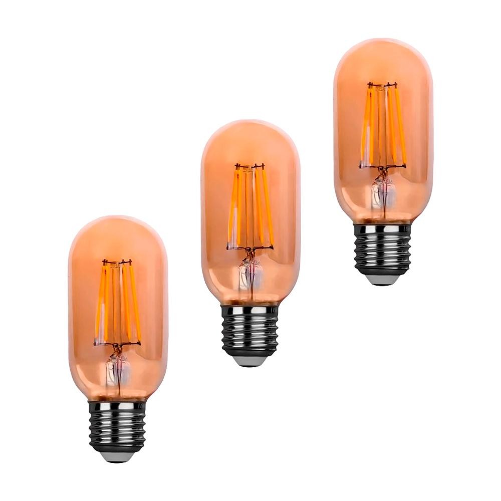 Kit 3 Lâmpadas de LED Filamento Vintage Flite T45, 4W, E27, 2200K, Bivolt, Luz Quente, FLT-T45-4W