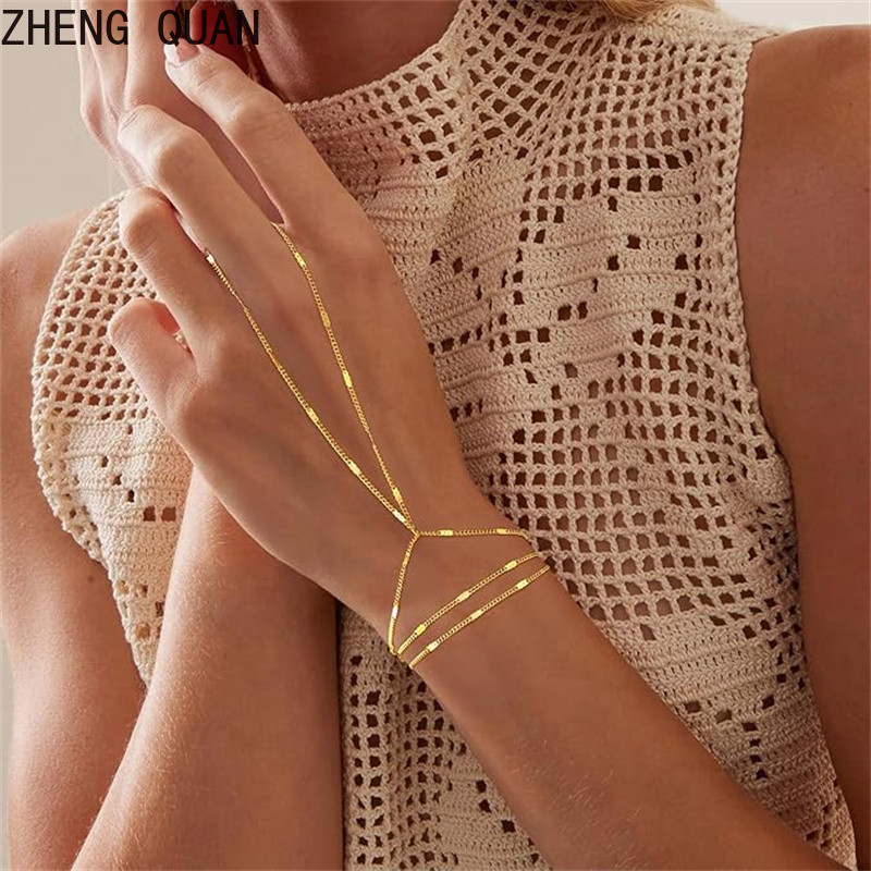Pulseira Minimalista De Dedo Com Contas Em Camadas , Corrente De Mão Simples Multicamadas , Pulseiras Empilháveis Elegan